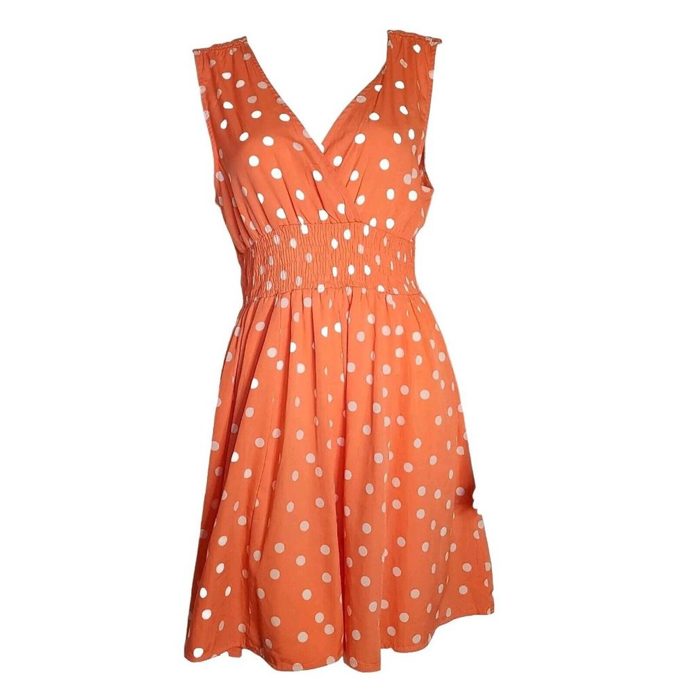 DEREK HEART Orange White Polka Dot Sleeveless Pullover Dress Womens Size L Large